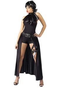Vampire Slayer Costume 3Pc Blk Halter Short Bodysuit Skirt W/Belt Ruffled Collar - Picture 1 of 1