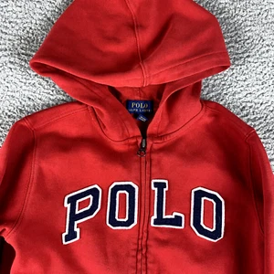 Polo Ralph Lauren Hoodie Youth 6 Red Full Zip Spellout Sweatshirt Preppy Boys - Picture 1 of 10