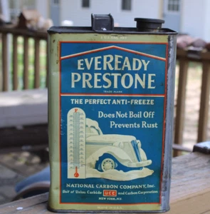 ALTE AUTO GRAFIK ~ datiert 1929 EVEREADY PRESTONE ANTI FREEZE Antik 1 gal. Öldose - Bild 1 von 9