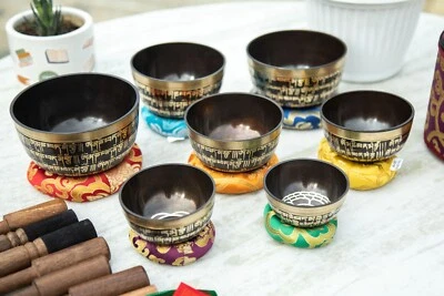 mantra etching singing bowl set 7 pcs singing bowl for sound healing meditation - Image 1 of 4