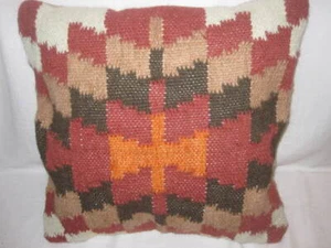 Authentic Wool Dhurrie Multicolor Designer Pillow 17" x 17" - Picture 1 of 8