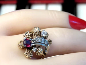 Vtg.❤️Solid 14 White/ Yellow Gold Natural Ruby/Diamond Cocktail Ring 6.5 * 5.2gr - Picture 1 of 11