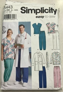 Simplicity Scrubs Pattern Easy to Sew Women/Men Sz BB XL-XXXL 5443 - Picture 1 of 3