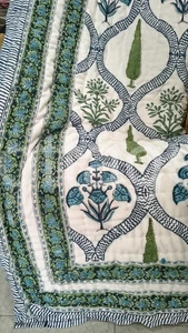 Trapunta indiana Kantha stampa blocco a mano floreale regina coperta fatta a mano trapunta - Foto 1 di 8