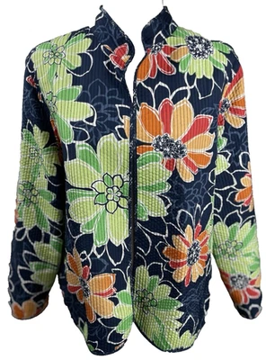 Chaqueta para mujer Alfred Dunner verde azul acolchada manga larga floral 16 Petite Foto 1 de 4