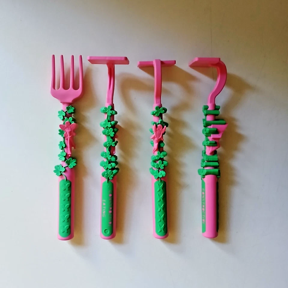 Lote de 4 cubiertos constructivos de hadas de jardín para comer tenedor y empujador para niños pequeños/niños Foto 1 de 4