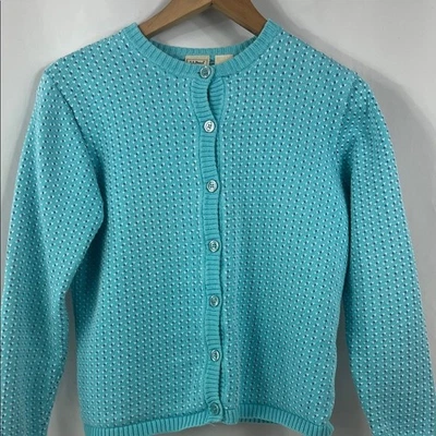 Vintage L.L. Cárdigan para mujer Bean diseño corazón verde azulado Cottagecore talla pequeña Foto 1 de 4