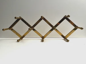 Vtg Solid Brass Accordion Style Expandable 10 Peg Hat Coat Wall Rack w/Hardware - Picture 1 of 12