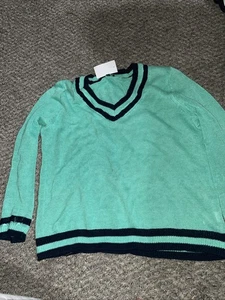 Talbots Strickjacke Pullover Gr. L türkis grün Leinen Knopfleiste - Bild 1 von 9