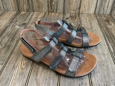 Sandalia Vionic para mujer con correa trasera ámbar negra metálica de lino talla 11 W de ancho EE. UU. Foto 1 de 4