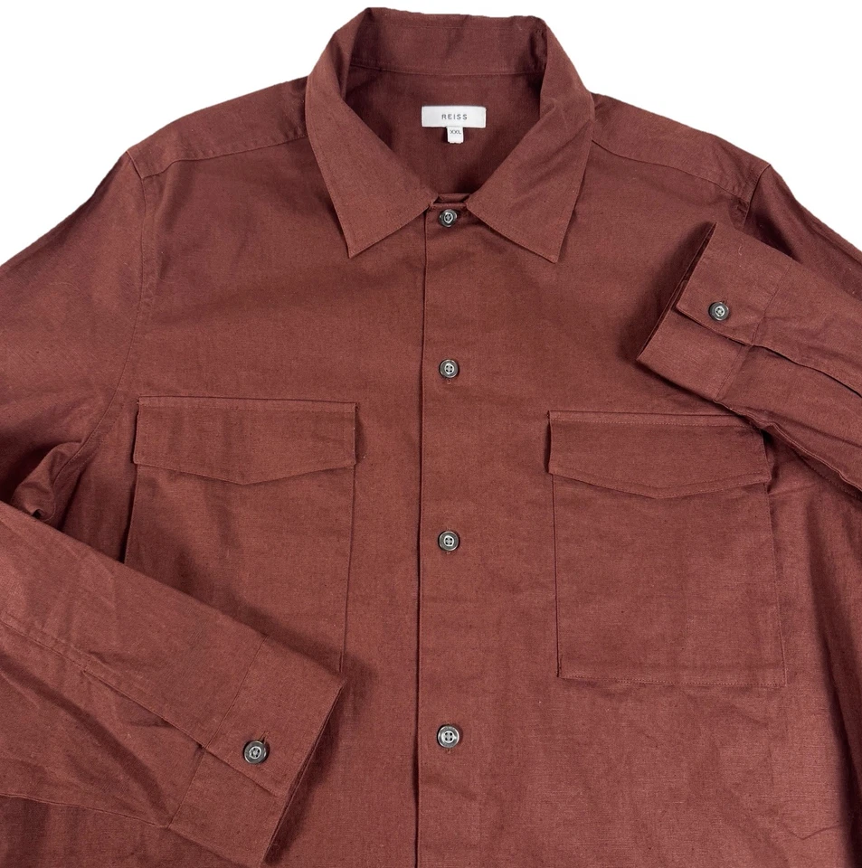 Sobrecamisa Reiss Kimchi Doble Bolsillo Para Hombre XXL Siena Rojo Óxido Mezcla de Lino Foto 1 de 4