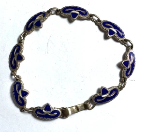 Sterling Silver Mexico Chip Inlay Lapis Sombreros Hat 9mm Bracelet 7.5" - Picture 1 of 4