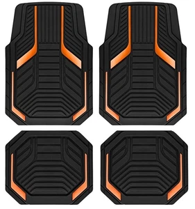 PIC AUTO Heavy Duty Rubber Floor Mats, Orange Aluminum Film Car Mats Set, Fro... - Picture 1 of 8
