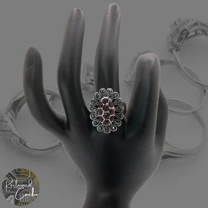 Damenring silberfarben rot Strass oval Statement Cocktail Mode Größe 9 - Bild 1 von 7