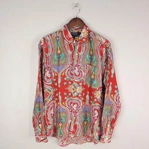 Polo Ralph Lauren Shirt Mens Medium Silk Paisley Long Sleeve Button Up Vintage S - Picture 1 of 10