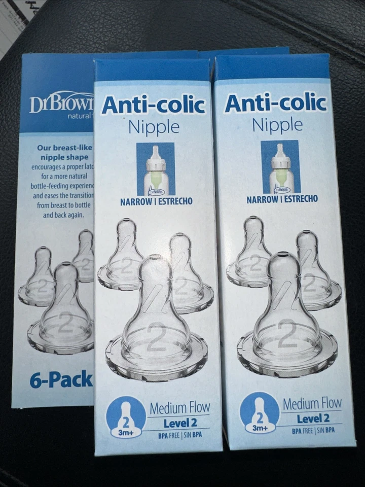 12-Dr Brown's Natural Flow Level 2, Narrow Baby Bottle Nipples , Medium, 3m+ - Image 1 of 1