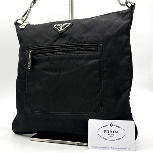 Sac bandoulière Prada 2 voies logo triangle nylon cuir noir