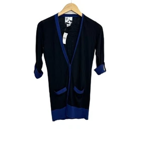 Barney’s New York Co-Op Black and Blue V-Neck Cardigan Sweater Women’s XS NWT - Picture 1 of 5