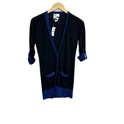 Cárdigan suéter Barney’s New York cooperativo negro y azul cuello en V para mujer XS NUEVO CON ETIQUETAS Foto 1 de 4