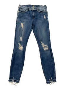 7 For All Mankind Women's size 25 The Ankle Skinny Jeans Distressed Stretch - Picture 1 of 11