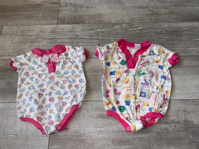 Little by Little Vintage Baby One Piece  0-6 6-9 Months Lot Of 2 Foto 1 de 4