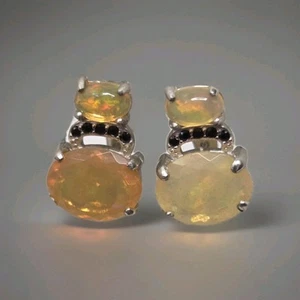 Natural Fire Opal & Spinel 925 Sterling Silver Lever Back Earrings 1502 - Picture 1 of 7