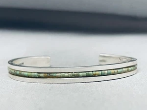 6.5 INCH WRIST VINTAGE SANTO DOMINGO GREEN TURQUOISE STERLING SILVER BRACELET - Picture 1 of 8