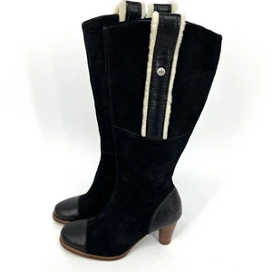 UGG Australia Tess 5504 hoher schwarzer Damenstiefel aus Wildleder mit Absatz Lammfell Größe 5,5 - Bild 1 von 10