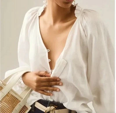 Blusa Anthropologie Maeve The Audie Lino Manga Abullonada Blanca Cottagecore Pradera Foto 1 de 4