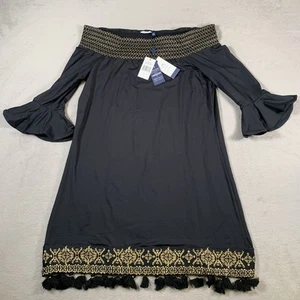 Cabana Life Kleid Damen groß schulterfrei gold Stickerei Quaste Boho NEU - Bild 1 von 12