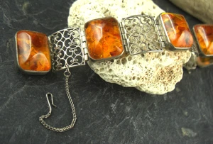 Bernstein Armband filigrane Zwischenelemente  835er Silber - Picture 1 of 4