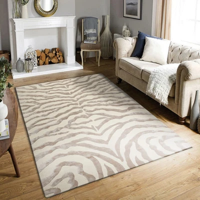 Hand Tufted Wool Area Rug Ivory Taupe Animal Pattern Carpet for Living Room - Image 1 of 4