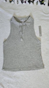 NWT Sweet Romeo SR1270 Sleevless, Ribbed, Collared V Neck Tank, Heather Grey, M - Picture 1 of 12