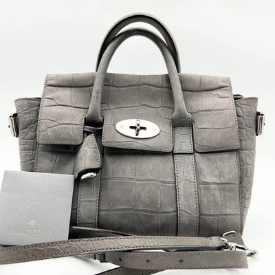 Bolso de Mano Mulberry Bayswater 2 Vías Cuero de Cocodrilo Repujado Gris Usado Foto 1 de 4