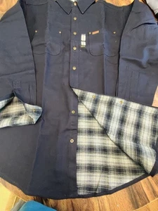Carhartt L Tall NOS Herren blau Flanell gefüttert Hemd Jacke S296 MDT Arbeit Druckknöpfe 12 - Bild 1 von 15