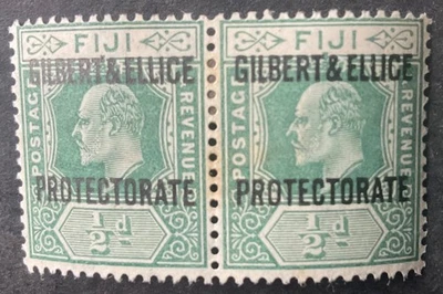 Par de sellos verdes 1/2d Gilbert & Ellice Islands 1911 como nuevos con bisagras Foto 1 de 2