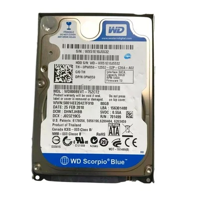 WD Scorpio Blue Hard Disk 80GB HDD 2.5" SATA 5400RPM Refurbished Hard Drive - Image 1 of 4