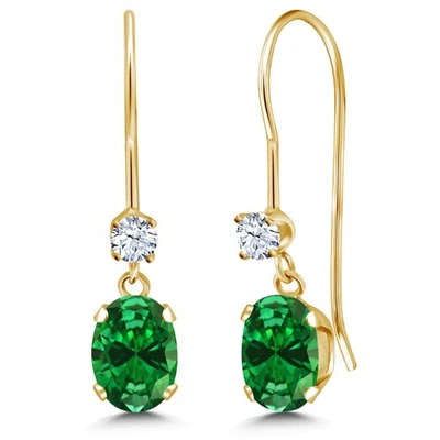 14K Yellow Gold Simulated Emerald French Wire Dangle Earrings For Women (1.46 - Image 1 of 4