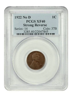 1922 No D 1C PCGS XF40 (Strong Reverse) - Lincoln Cent (Wheat Reverse) - Image 1 of 4
