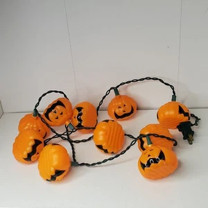 Vintage Blow Mold 10 String Lights Pumpkin Halloween Decor Some Damaged See Pics - Picture 1 of 6