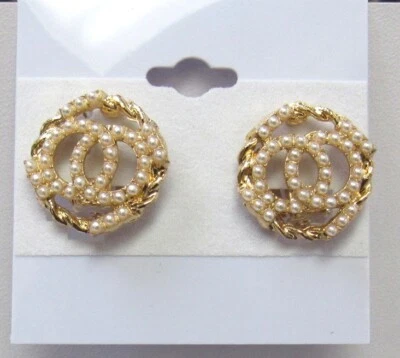 Gold Pearl Stud Cluster Clip-On Earrings Clip Earring # 112233 - Image 1 of 2