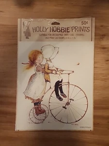 Vintage 70s Holly Hobbie Decoupage Print Girl On Bicycle American Greetings - Picture 1 of 2