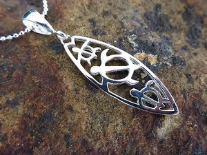 Hawaiian 925K Sterling Silver Petro Turtle Surfboard Pendant Necklace # SP27201 - Picture 1 of 6