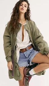 Free People Wildflower Parka Floral Embroidered Velvet Drawstring Green S NEW - Picture 1 of 7