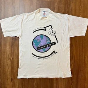 Vintage 90s Adidas Soccer Tee Shirt Medium White Single Stitch USA International - Picture 1 of 9