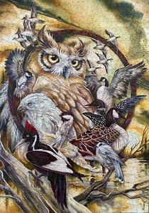 MasterPieces CIRCLE OF FRIENDS 1000 Pc Puzzle 100% Complete 19x27 BIRDS Owl ++ - Picture 1 of 5