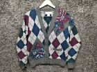 Vintage JH Collectibles Sweater Women PS Gray Wool Diamond Deep V Cardigan