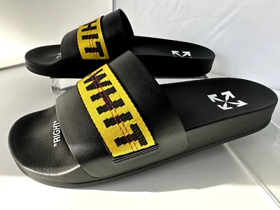 New Off White Men's Slider Industrial Pool Sandals Size 42 Black Rubber - Image 1 of 4