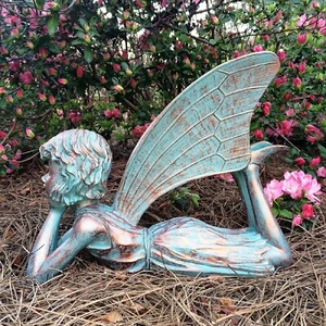 Fairy Statue Whimsical Outdoor Home Garden Decor Patina Patio Figurine Gift Yard - Picture 1 of 5