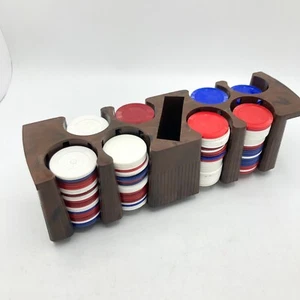 Soporte de fichas de póquer de plástico marrón mármol vintage tarjeta caddy con fichas de póquer - Imagen 1 de 8